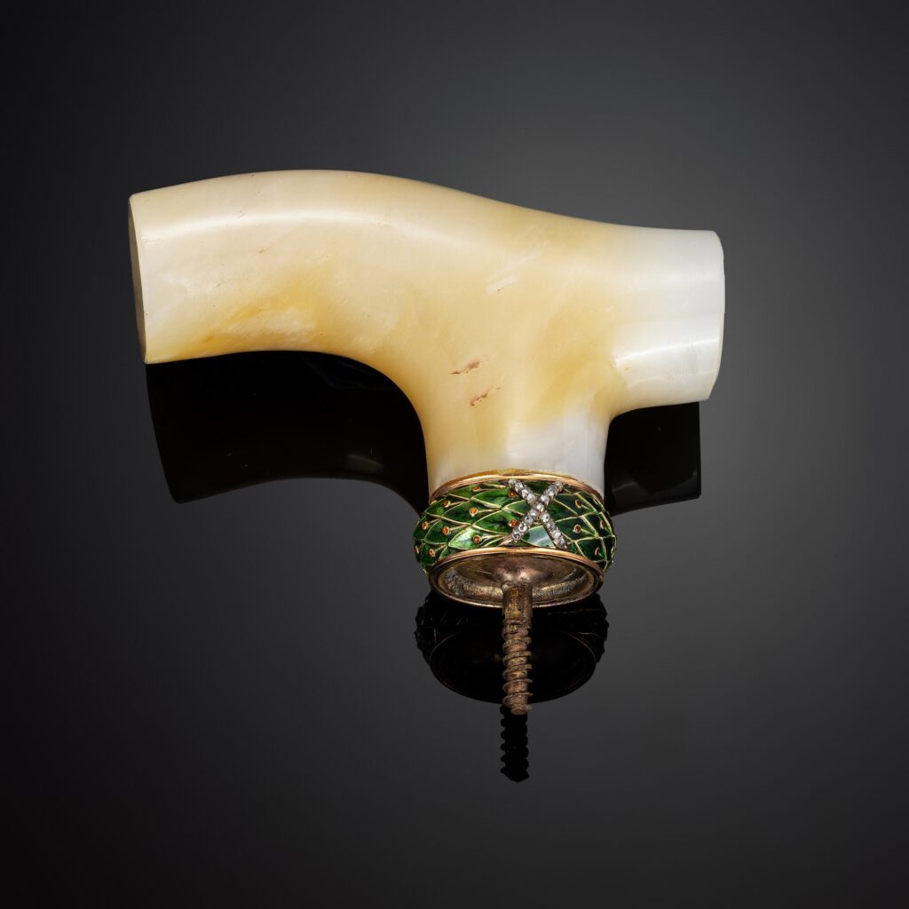 Fabergé Yellow Agate, Enamel and Diamond Cane Handle, circa 1901