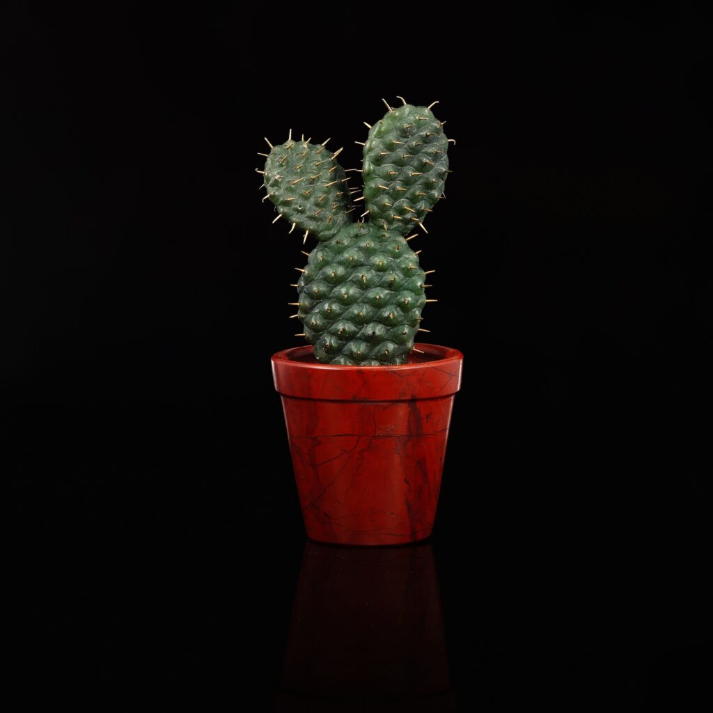Hardstone and Yellow Gold Study of a Cactus