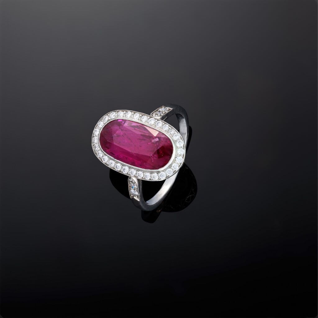 Burmese Ruby and Diamond Ring in Platinum