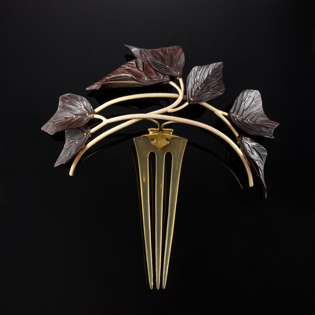 René Lalique Horn and Enamel Tiara in 18k yellow gold, circa 1890