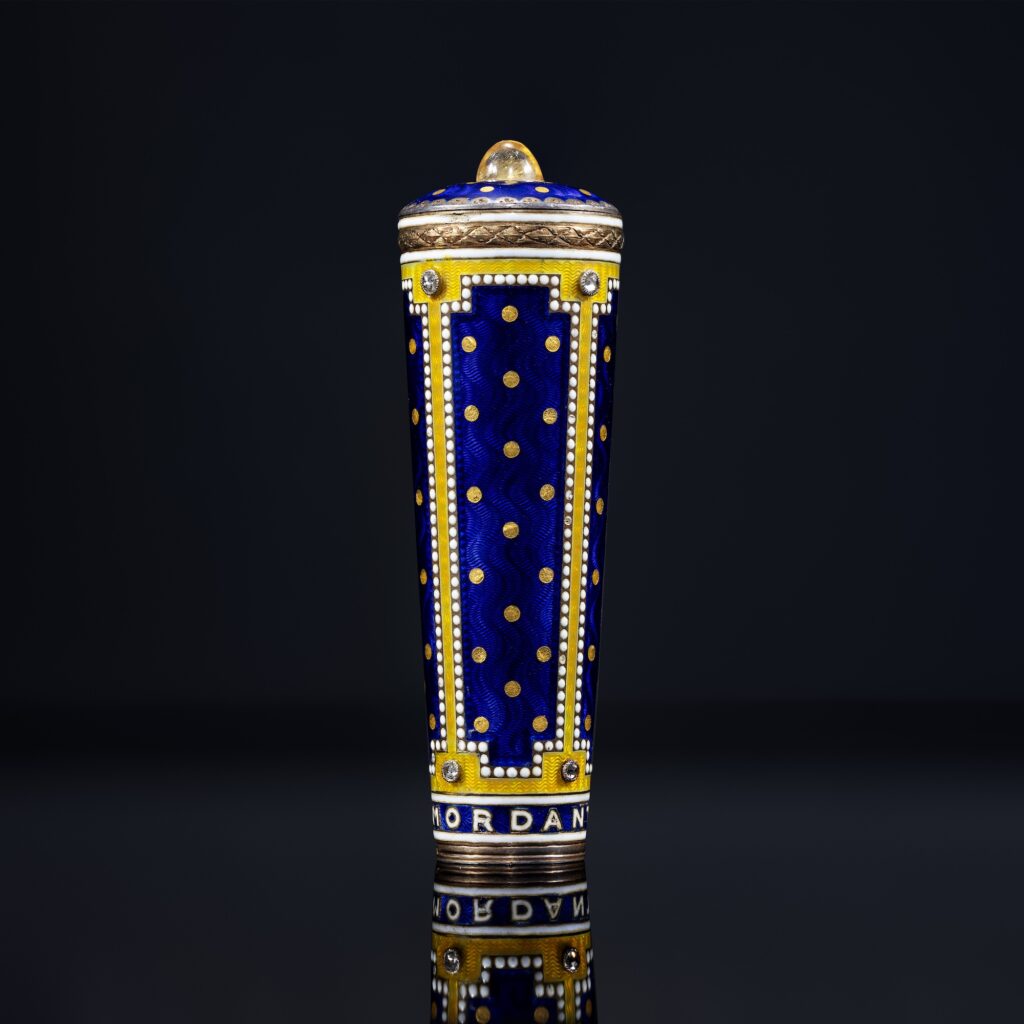 Cartier Enamel, Diamond and Citrine Riding Whip Pommel in Gold and Silver, 1907