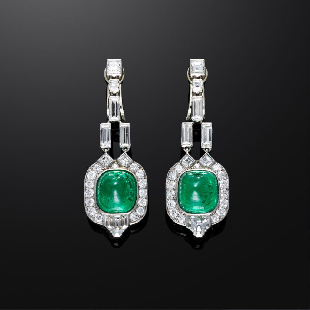 Mauboussin Emerald and Diamond Earrings in Platinum, circa 1928