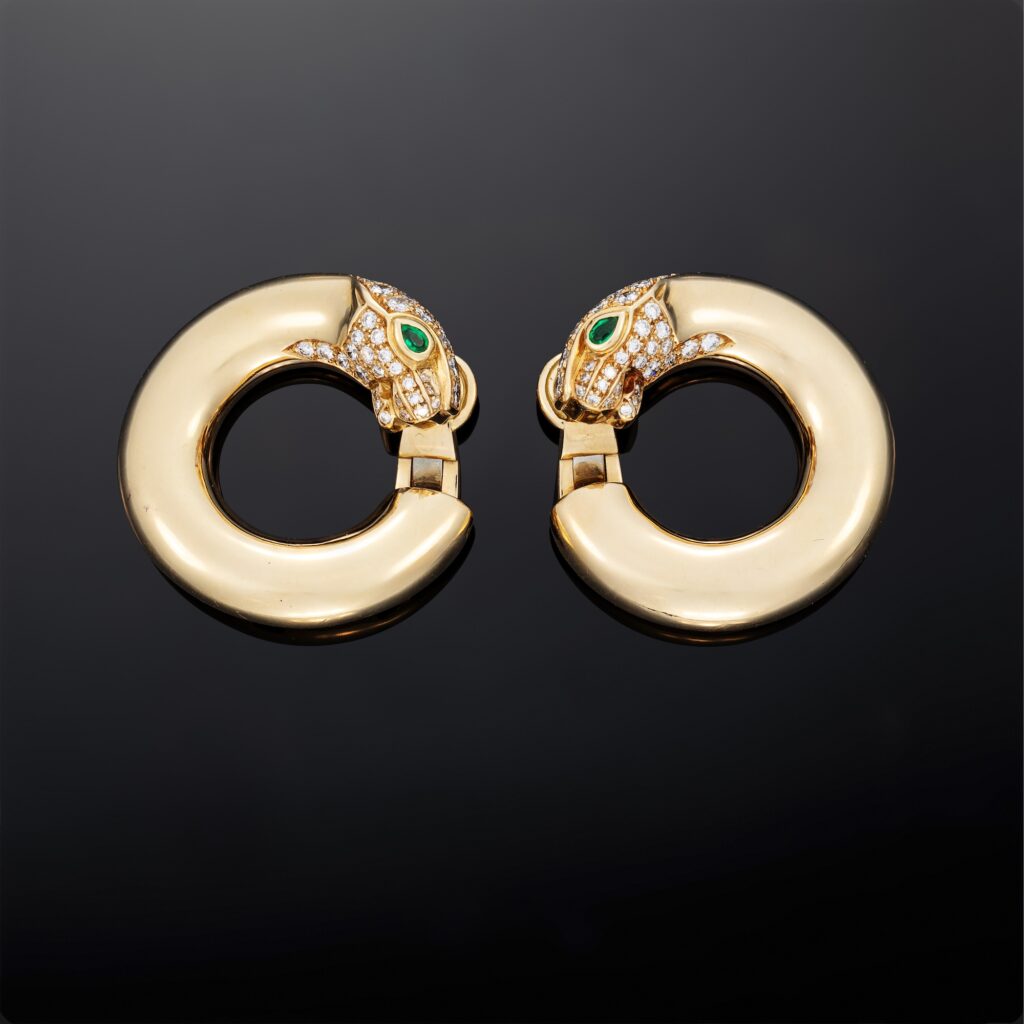 Cartier Diamond and Emerald ‘Panthère’ Earrings in 18k Yellow Gold, circa 1996