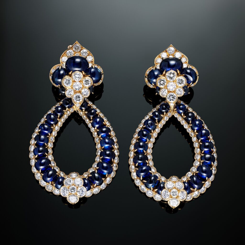 Van Cleef & Arpels (VCA) Sapphire and Diamond Earrings in 18k Yellow Gold, circa 1973