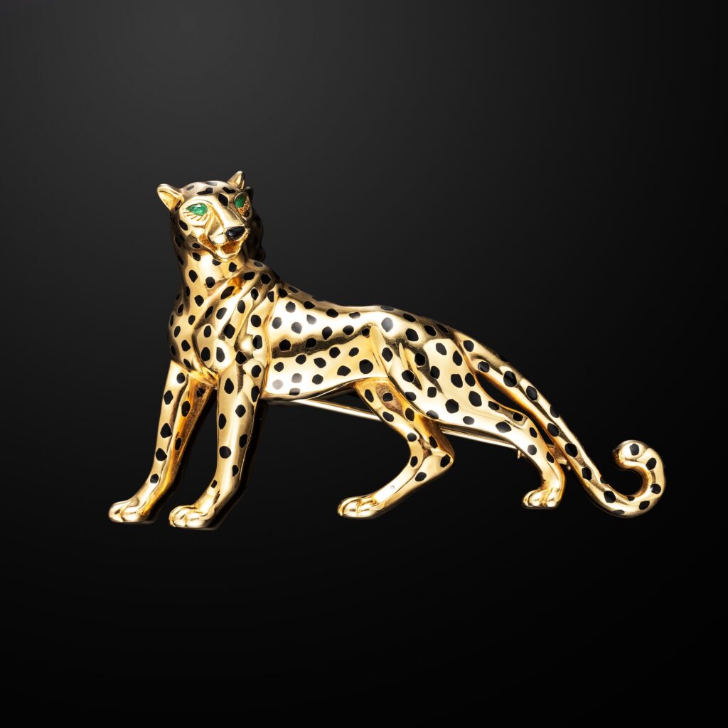 Cartier Paris Enamel and Emerald ‘Panthère’ Brooch in 18k Yellow Gold